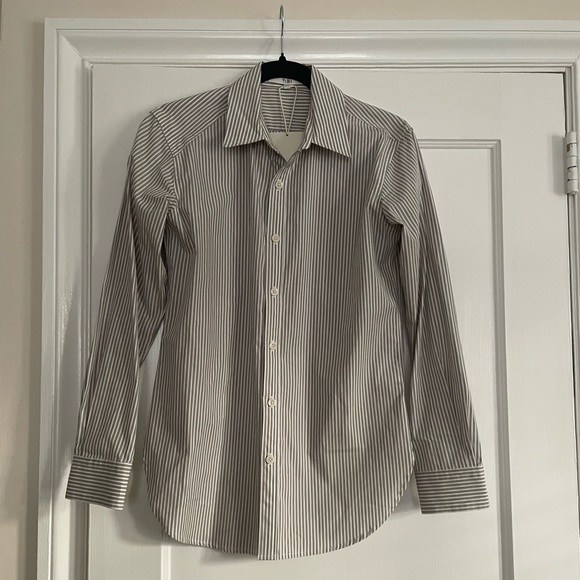 Tibi Classic Menswear Shirting Charlie Slim Men's Shirt, Tan/White multi; XXS - Picture 5 of 8